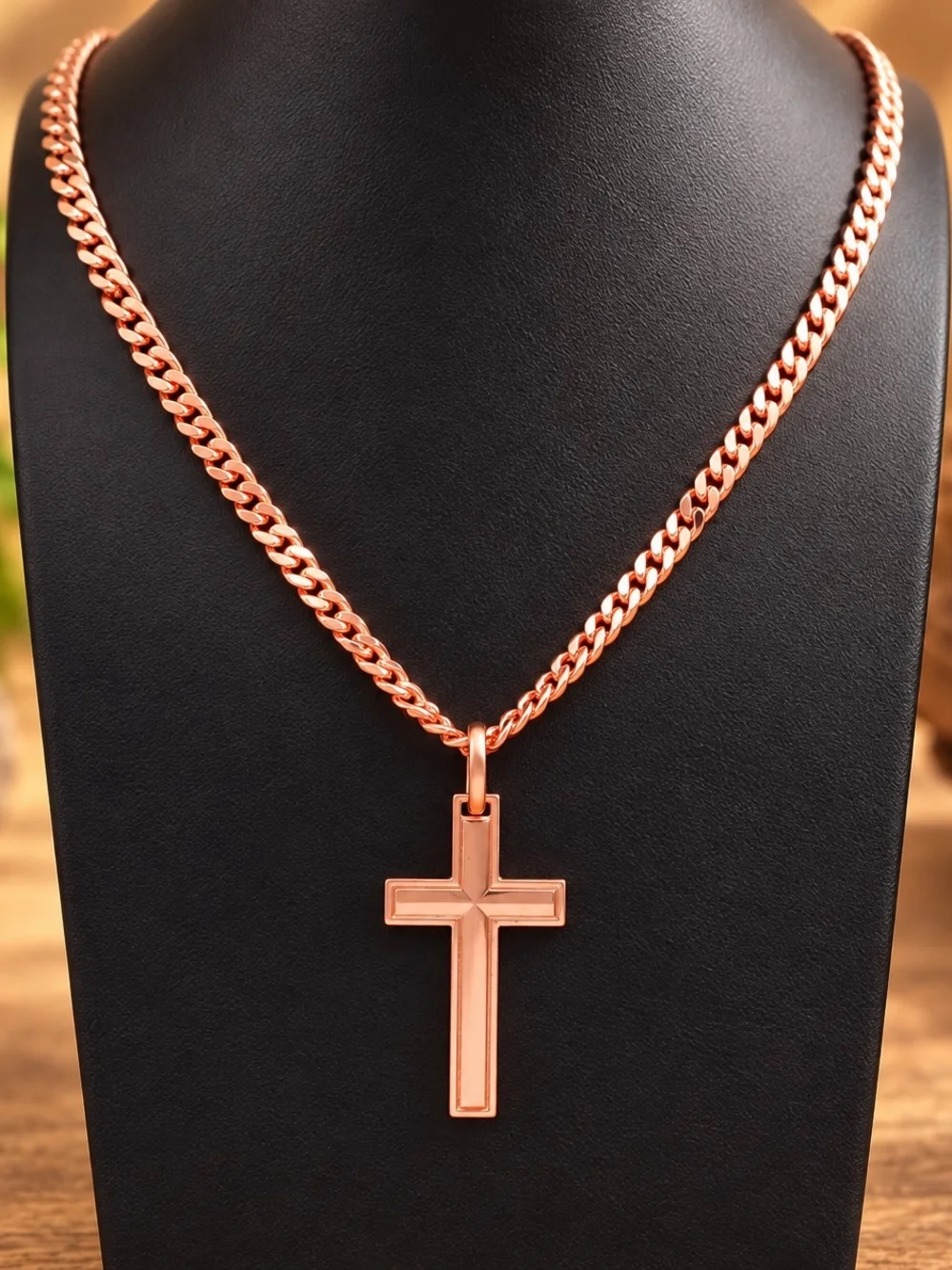 Pure Copper Cross Necklace 5mm Cuban Link Chain – 20